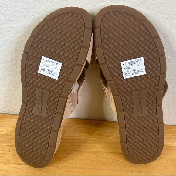 Clarks Collection Leather Slide Sandals Reileigh May Beige Size 10W - Picture 8 of 9